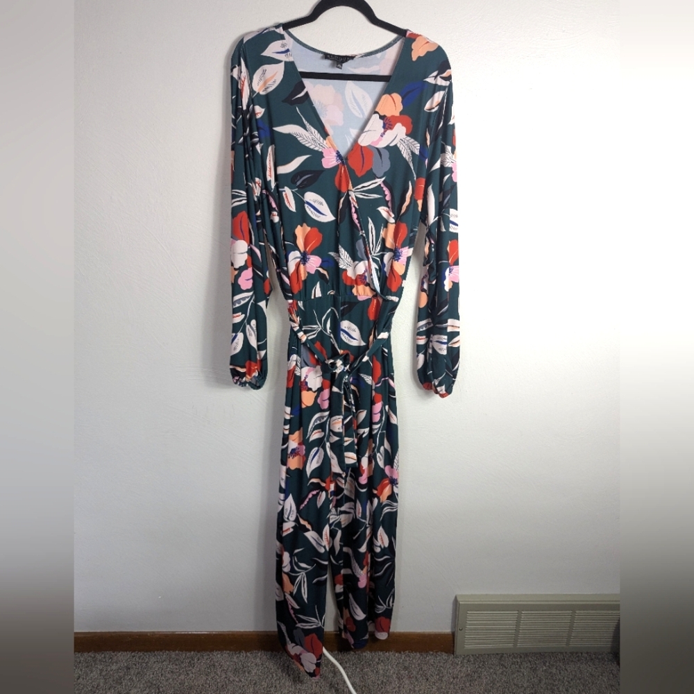 20 Eloquii Green Tropical Print Wide Leg Jumpsuit